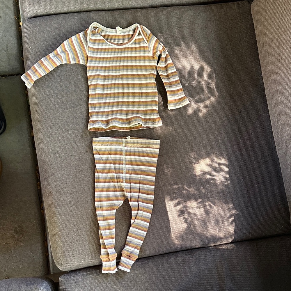 Quincy Mae Striped Kids Pajamas Set - Brown and Cream
